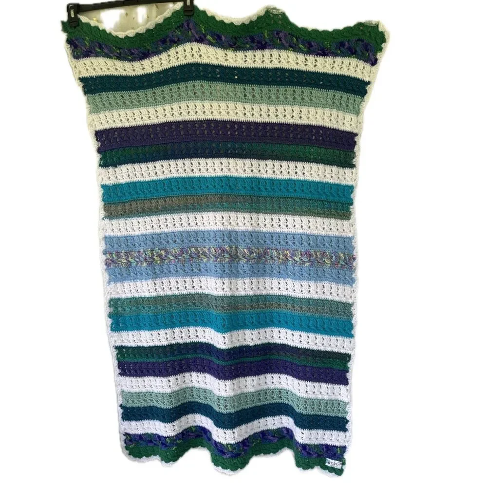 Handmade Handcrafted By Jane Wilson Sailing Ocean Crochet Stripe Baby Blanket